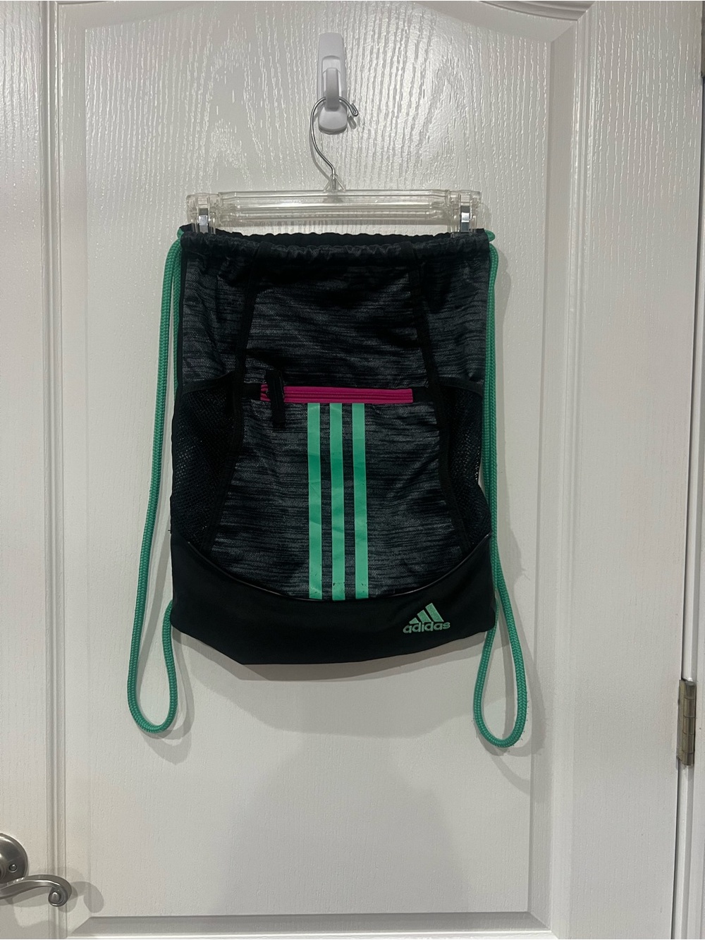 adidas Black Drawstring Bag with Mint and Pink Accents